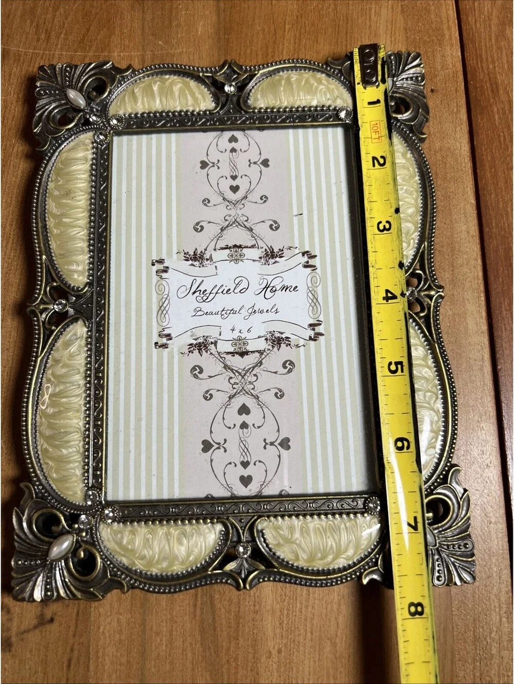 Sheffield Home Beautiful Jewels 4x6 Metal Ivory Enamel Rhinestone Picture Frame